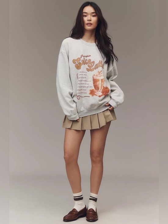 Anthropologie Tops - Anthropologie Pumpkin Spice Latte Graphic Sweatshirt Size Large